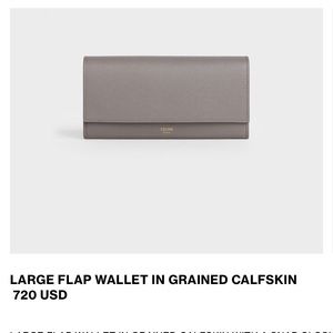 Celine Large Flap Wallet in Pebble. Current season